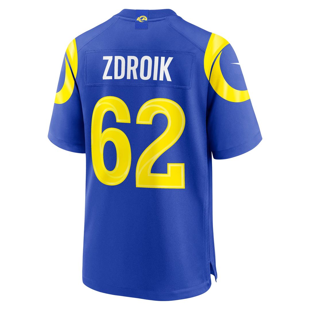 Los Angeles Rams Payton Zdroik Royal Game Jersey product image 3, provided for visual reference and product detail review