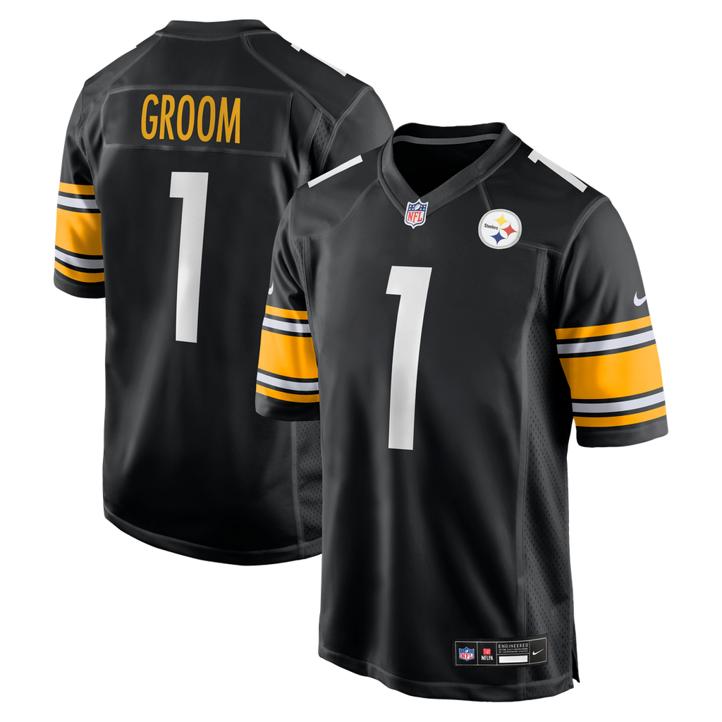 Pittsburgh Steelers Number 1 Groom Black Game Jersey product image 1, provided for visual reference and product detail review