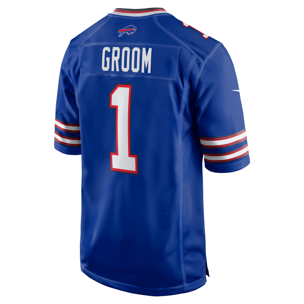 Buffalo Bills Number 1 Groom Royal Game Jersey product image 3, provided for visual reference and product detail review