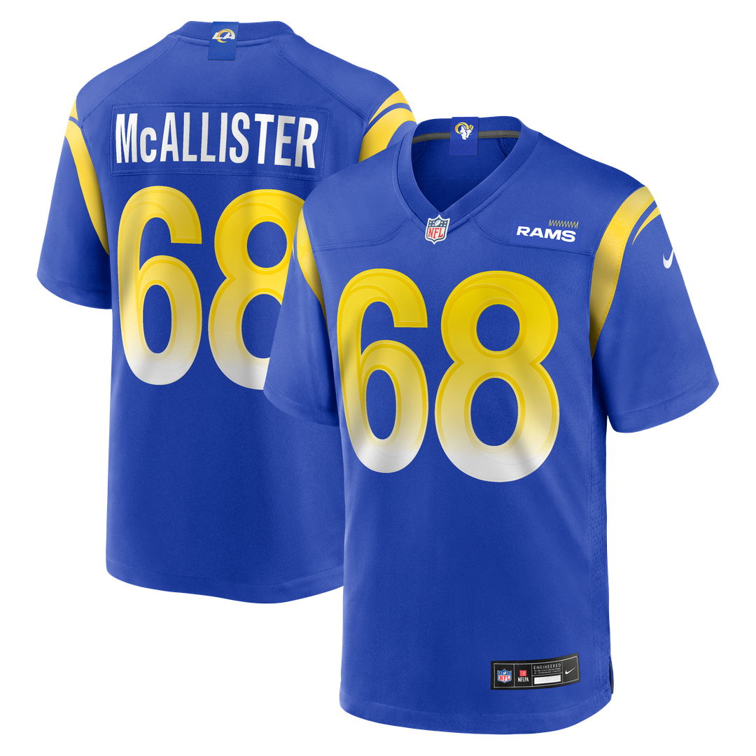 Los Angeles Rams Mike McAllister Royal Home Game Jersey product image 1, provided for visual reference and product detail