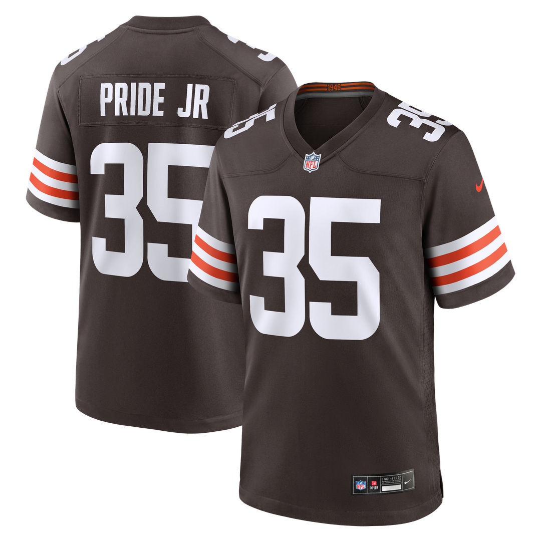 Cleveland Browns Toriano Pride Jr. Brown Team Game Jersey product image 1, provided for visual reference and product detail
