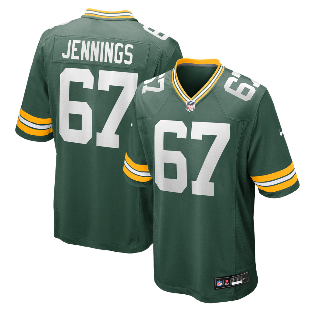 Green Bay Packers Donovan Jennings Green Team Game Jersey product image 1, provided for visual reference and product detail