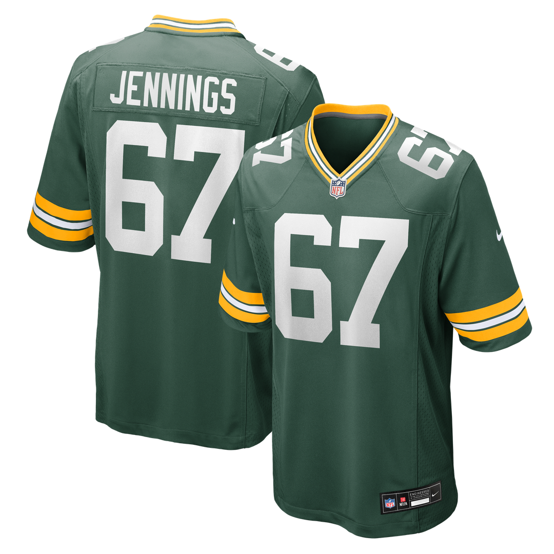 Green Bay Packers Donovan Jennings Green Team Game Jersey product image 1, provided for visual reference and product detail