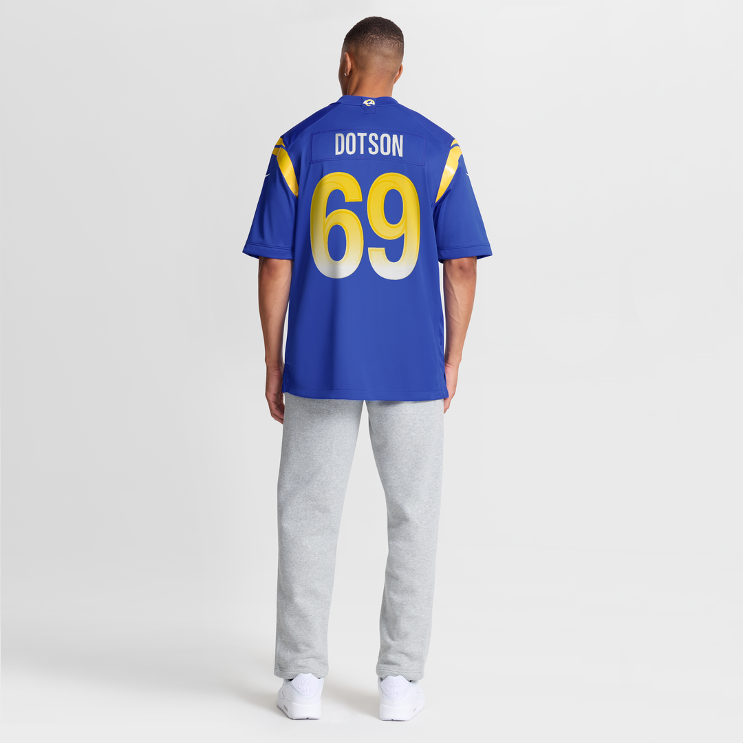 Los Angeles Rams Kevin Dotson Royal Game Jersey product image 8, provided for visual reference and product detail review