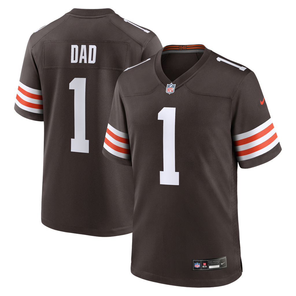 Cleveland Browns Number 1 Dad Brown Game Jersey product image 1, provided for visual reference and product detail review