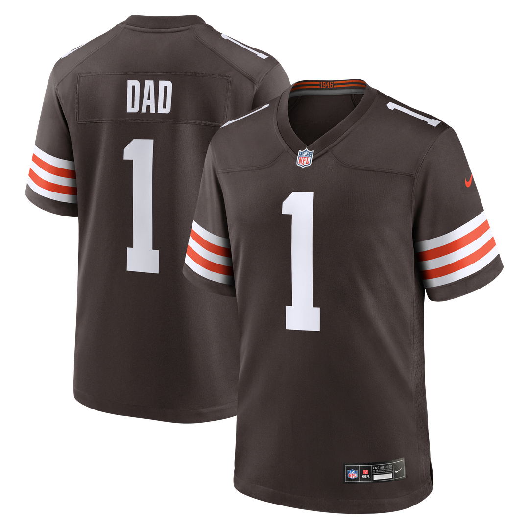 Cleveland Browns Number 1 Dad Brown Game Jersey product image 1, provided for visual reference and product detail review