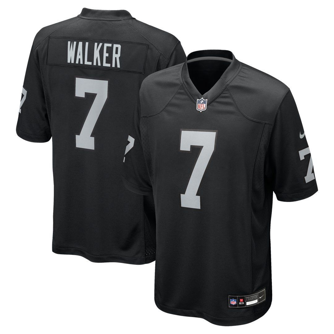 Las Vegas Raiders Quay Walker Black Team Game Jersey product image 1, provided for visual reference and product detail review