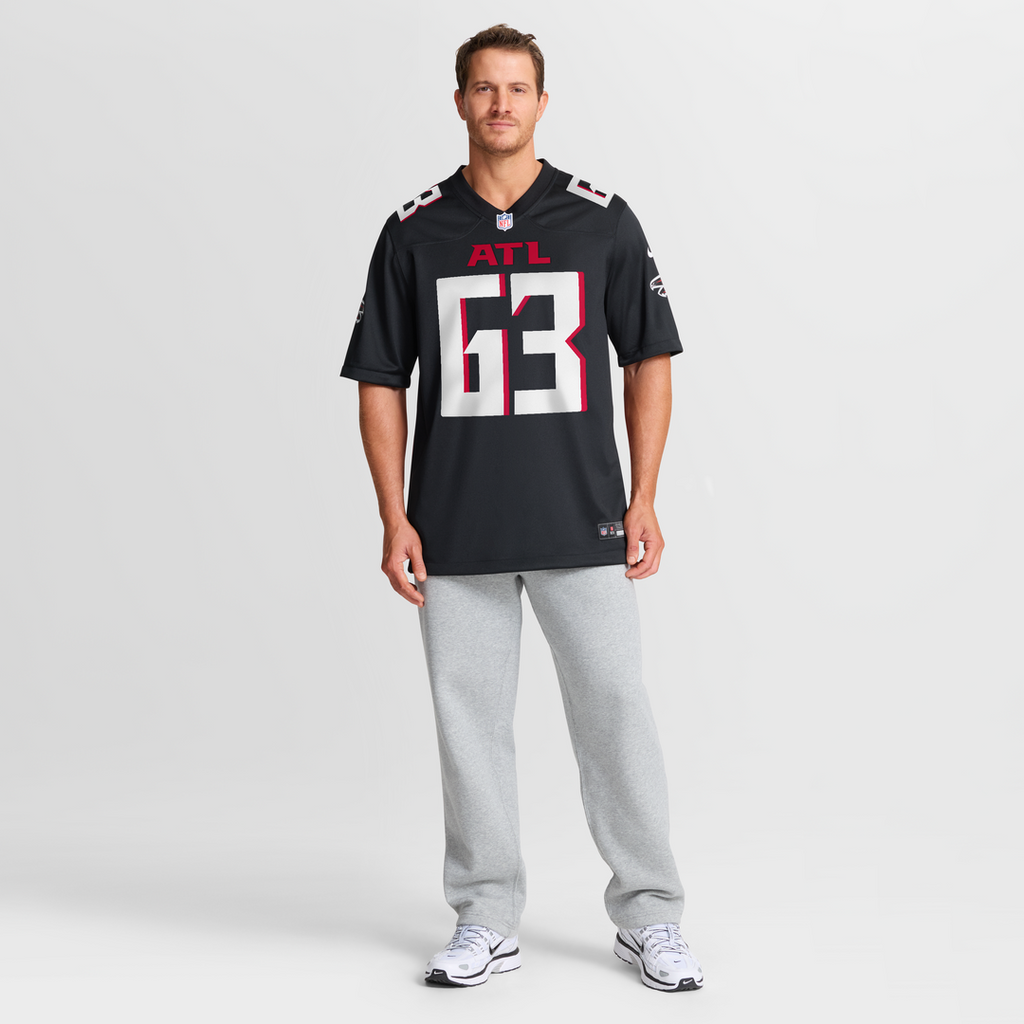 Atlanta Falcons Chris Lindstrom Black Game Jersey product image 7, provided for visual reference and product detail review