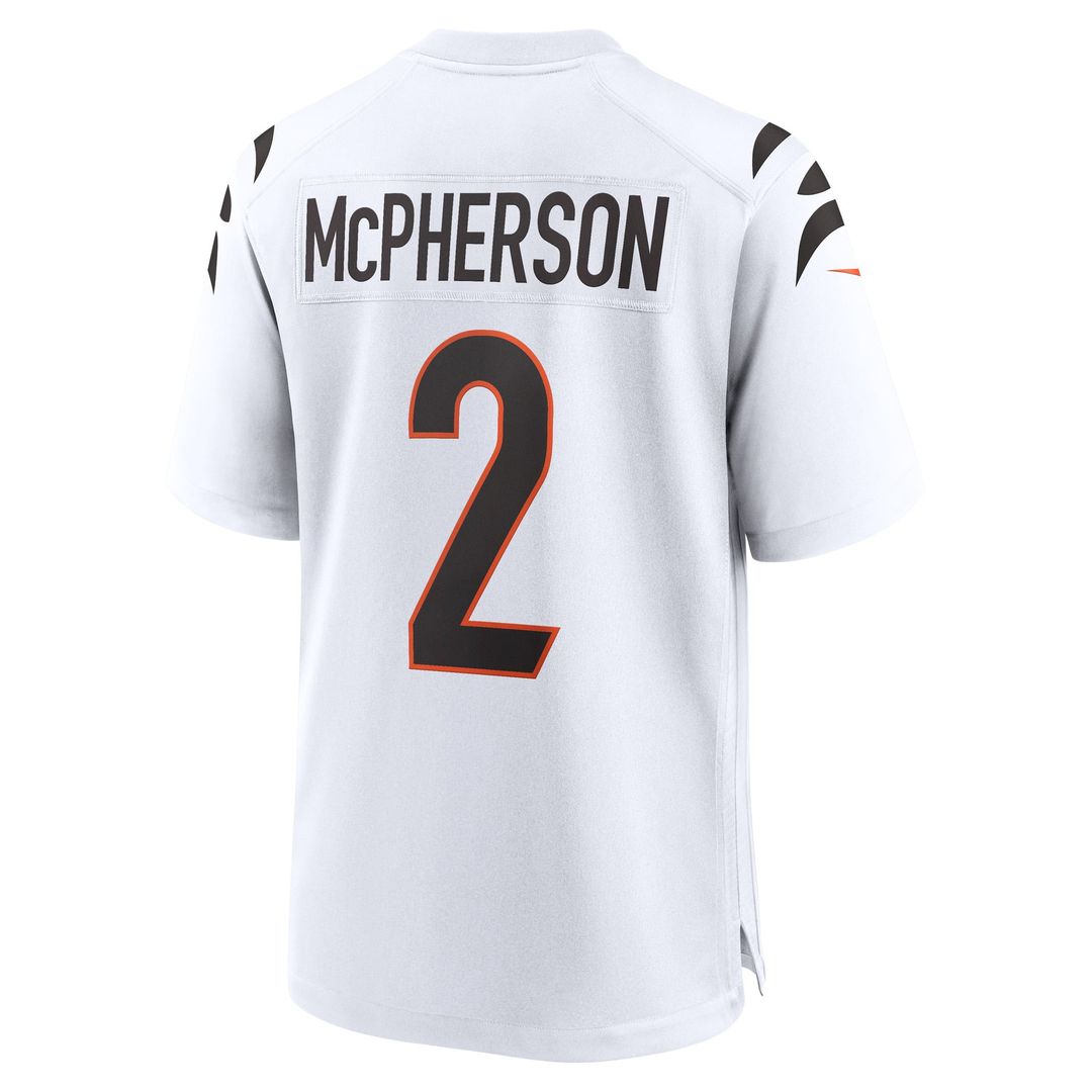 Cincinnati Bengals Evan McPherson White Game Player Jersey product image 3, provided for visual reference and product detail