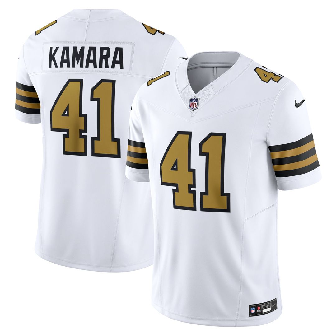 New Orleans Saints Alvin Kamara White Alternate Vapor F.U.S.E. Limited Jersey product image 1, provided for visual reference