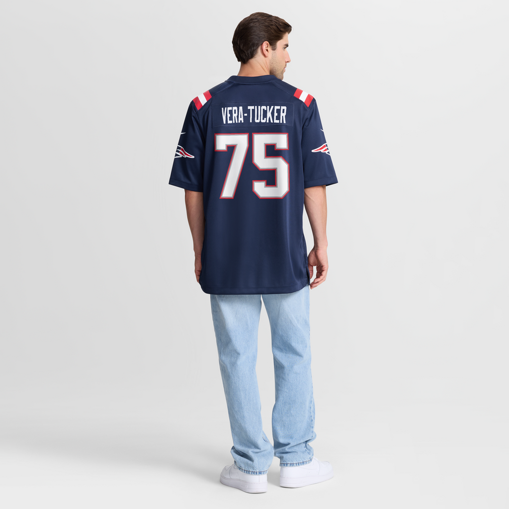 New England Patriots Alijah Vera-Tucker Navy Team Game Jersey product image 3, provided for visual reference and product