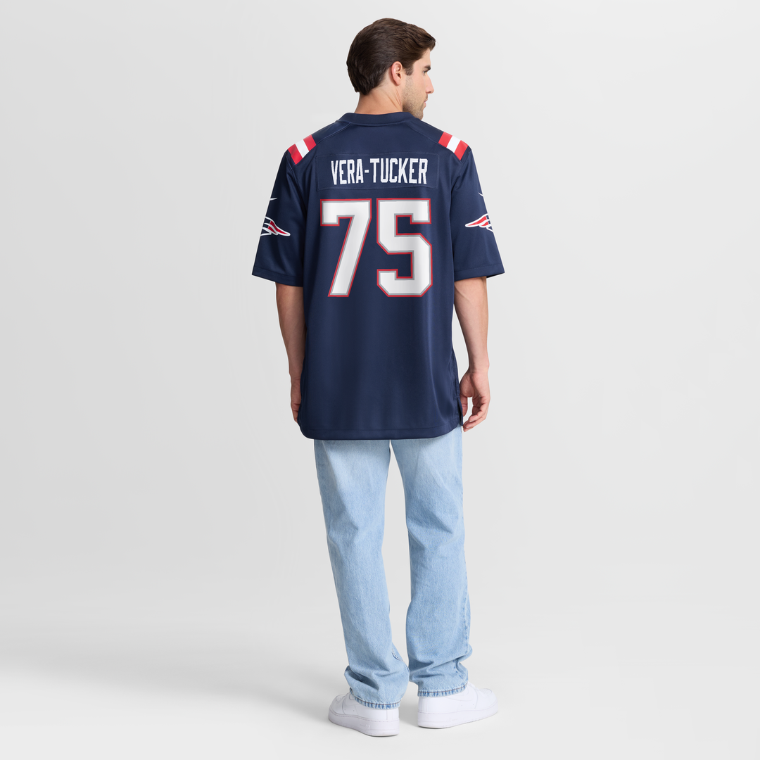 New England Patriots Alijah Vera-Tucker Navy Team Game Jersey product image 3, provided for visual reference and product