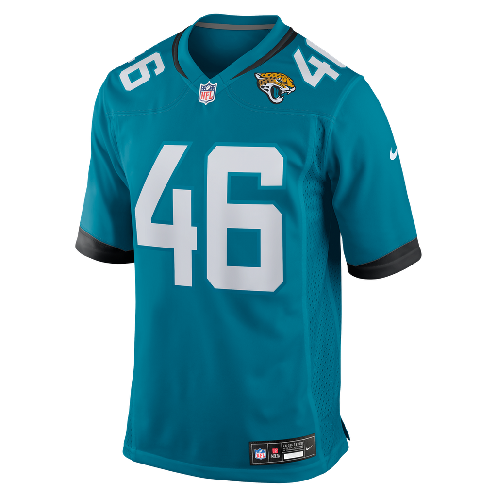 Jacksonville Jaguars Ross Matiscik Teal Game Jersey product image 2, provided for visual reference and product detail review