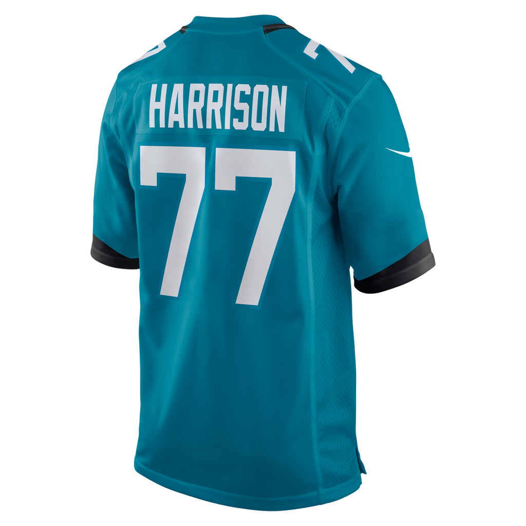 Jacksonville Jaguars Anton Harrison Teal Game Jersey product image 3, provided for visual reference and product detail review