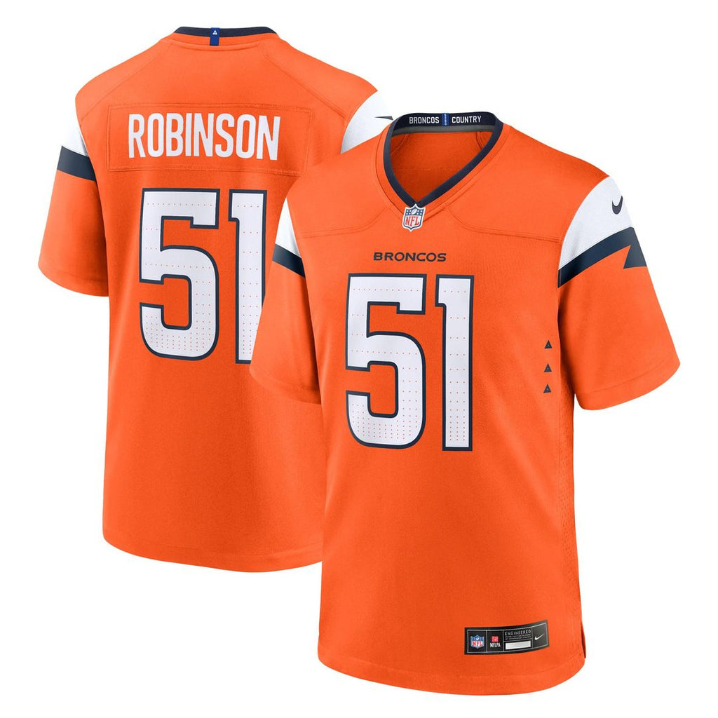 Denver Broncos Que Robinson Orange Team Game Jersey product image 1, provided for visual reference and product detail review