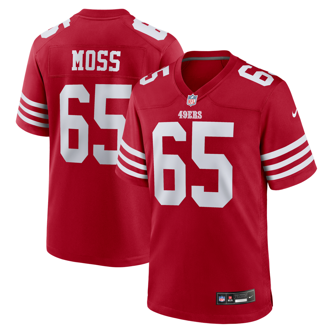 San Francisco 49ers Drew Moss Scarlet Team Game Jersey product image 1, provided for visual reference and product detail