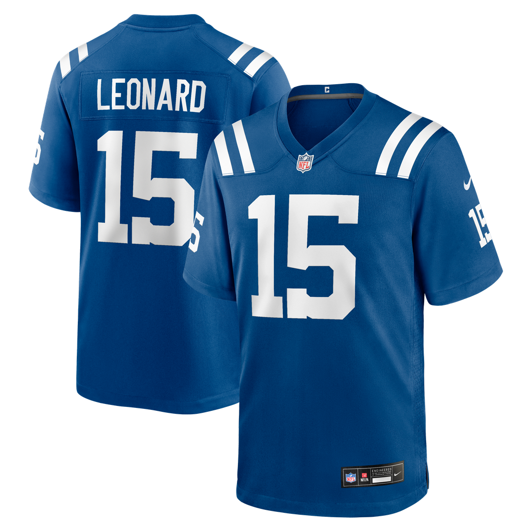 Indianapolis Colts Riley Leonard Royal Team Game Jersey product image 1, provided for visual reference and product detail