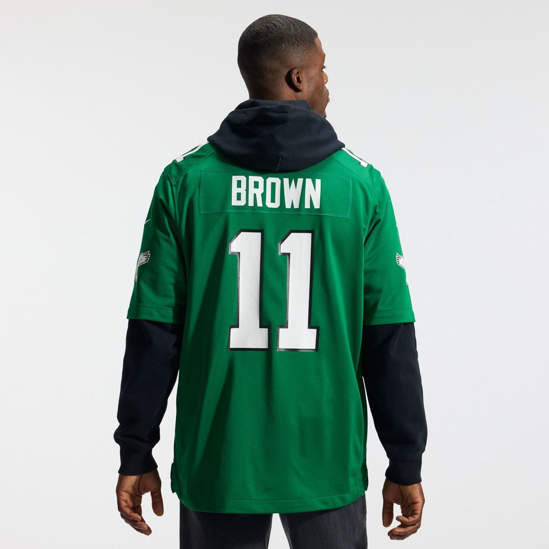 Philadelphia Eagles A.J. Brown Kelly Green Alternate Game Player Jersey product image 16, provided for visual reference and