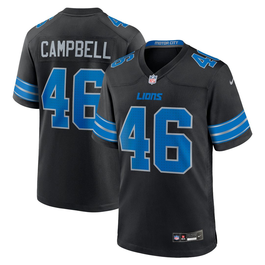 Detroit Lions Jack Campbell Black 2nd Alternate Game Jersey product image 1, provided for visual reference and product