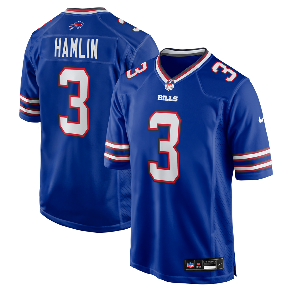 Buffalo Bills Damar Hamlin Royal Game Jersey product image 1, provided for visual reference and product detail review