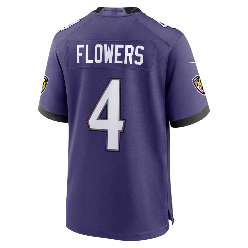 Baltimore Ravens Zay Flowers Purple Team Game Jersey product image 7, provided for visual reference and product detail review