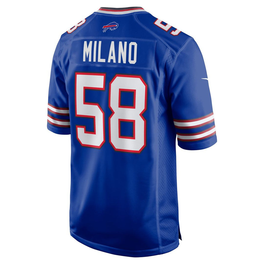 Buffalo Bills Matt Milano Royal Game Player Jersey product image 3, provided for visual reference and product detail review
