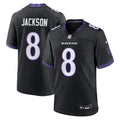 Baltimore Ravens Lamar Jackson Black Alternate Game Jersey product image 1, provided for visual reference and product detail