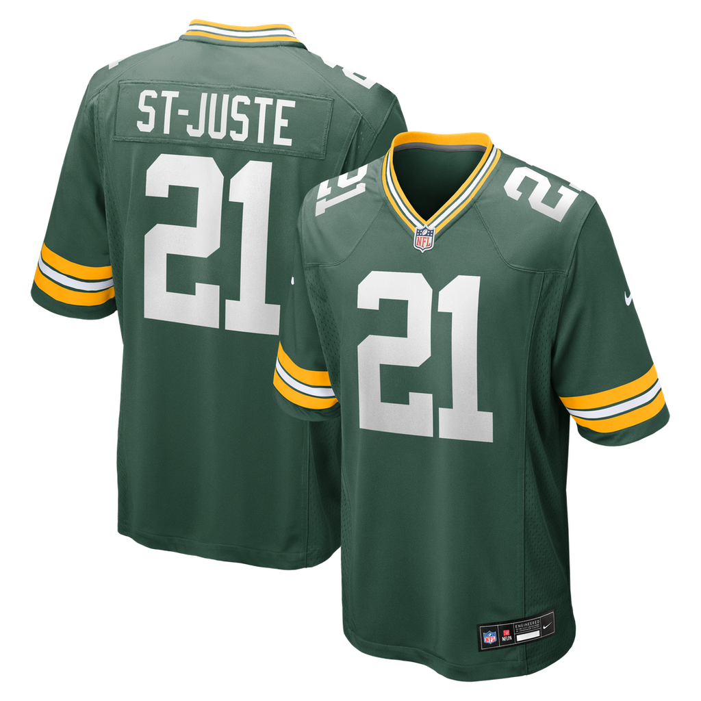 Green Bay Packers Benjamin St-Juste Green Team Game Jersey product image 1, provided for visual reference and product detail