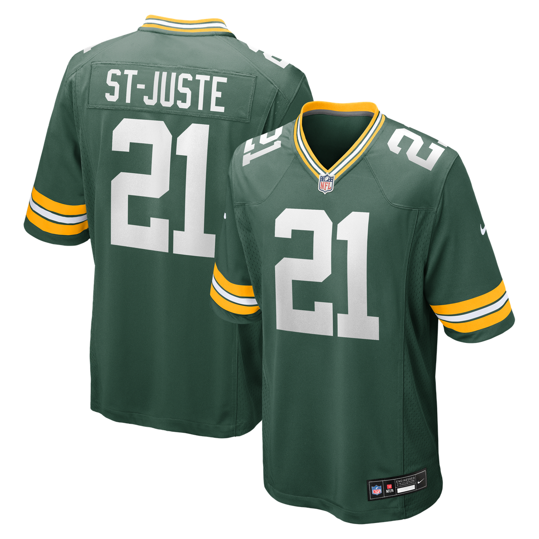 Green Bay Packers Benjamin St-Juste Green Team Game Jersey product image 1, provided for visual reference and product detail