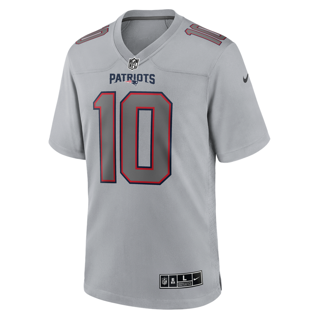 New England Patriots Drake Maye Gray Atmosphere Fashion Game Jersey product image 2, provided for visual reference and