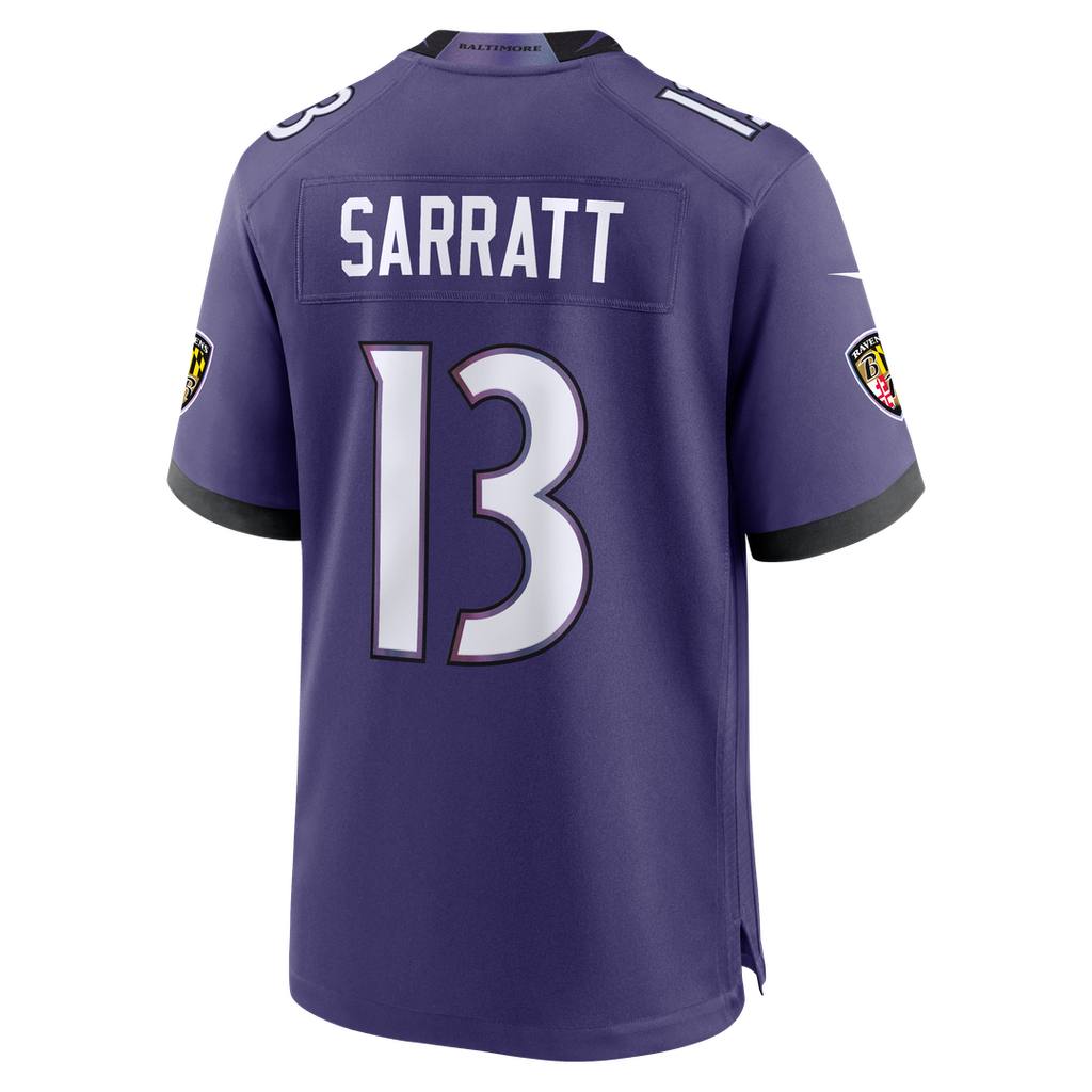 Baltimore Ravens Elijah Sarratt Purple Team Game Jersey product image 3, provided for visual reference and product detail