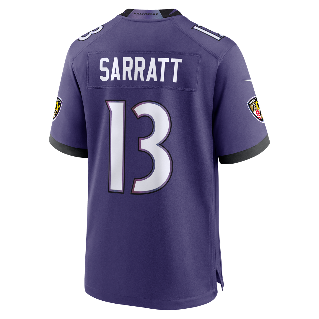 Baltimore Ravens Elijah Sarratt Purple Team Game Jersey product image 3, provided for visual reference and product detail