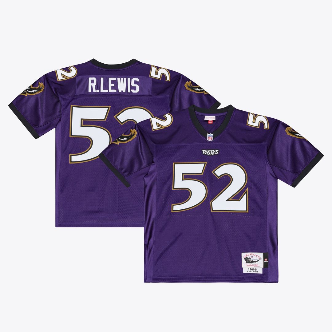 Baltimore Ravens Ray Lewis Purple 1996 Authentic Throwback Jersey product image 1, provided for visual reference and product