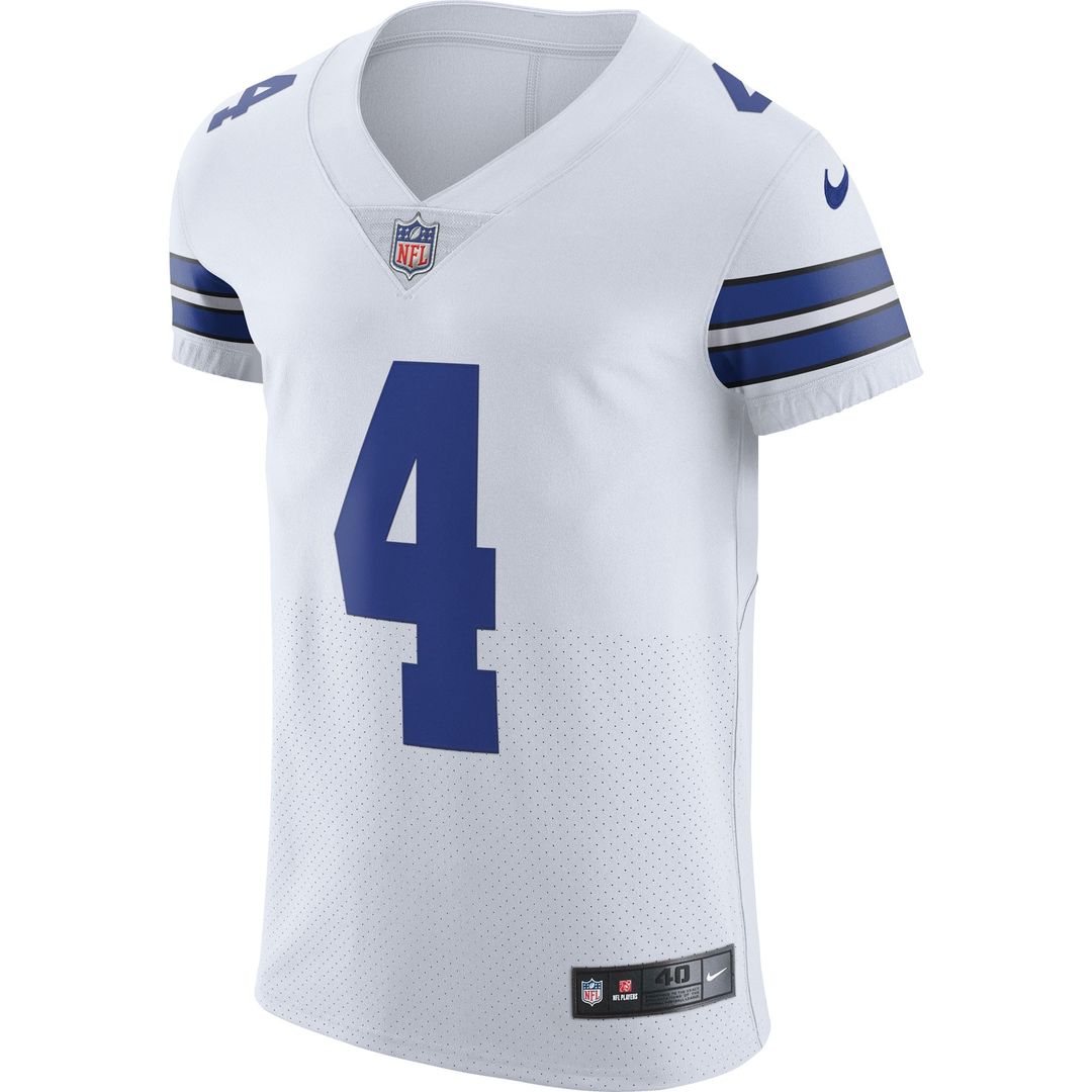 Dallas Cowboys Dak Prescott White Vapor Elite Player Jersey product image 2, provided for visual reference and product