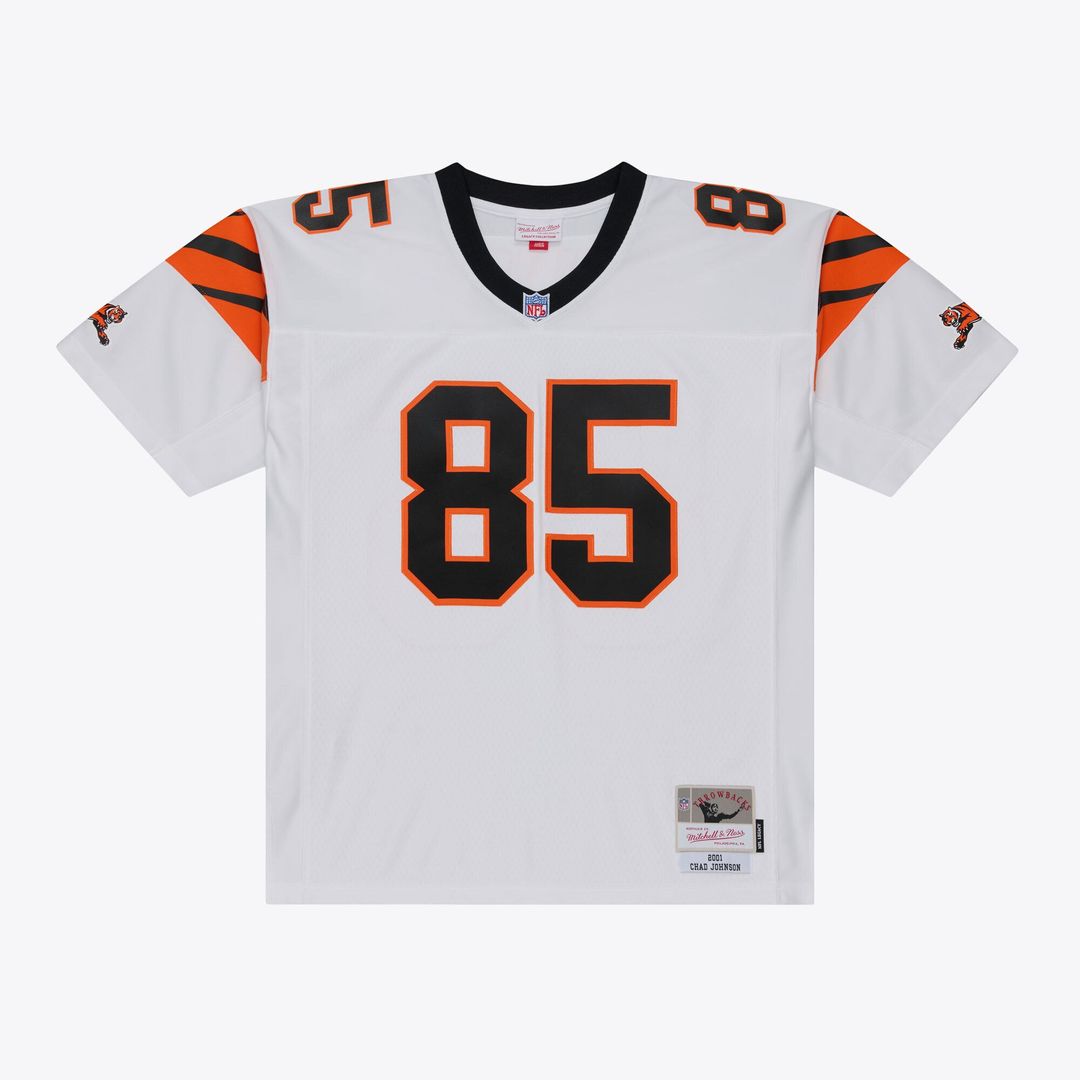 Cincinnati Bengals Chad Johnson White 2001 Legacy Replica Player Jersey product image 1, provided for visual reference and