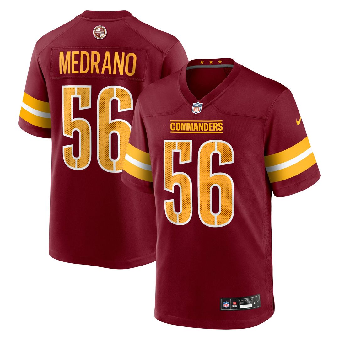 Washington Commanders Kain Medrano Burgundy Team Game Jersey product image 1, provided for visual reference and product