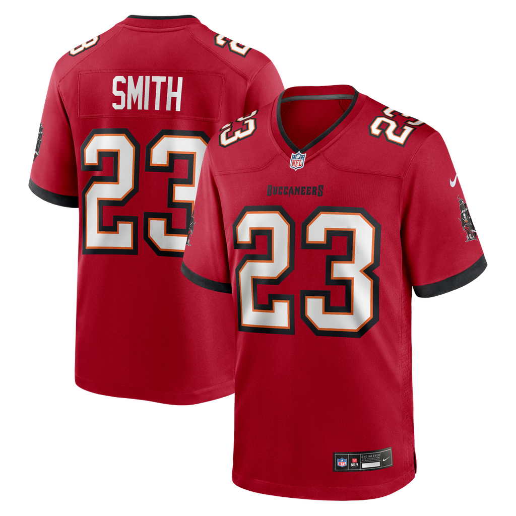 Tampa Bay Buccaneers Tykee Smith Red Game Jersey product image 1, provided for visual reference and product detail review