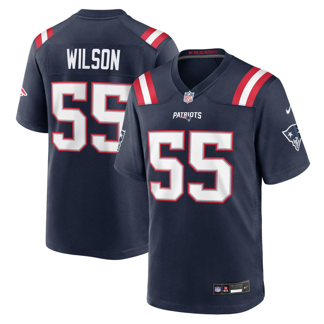 New England Patriots Jared Wilson Navy Team Game Jersey product image 1, provided for visual reference and product detail