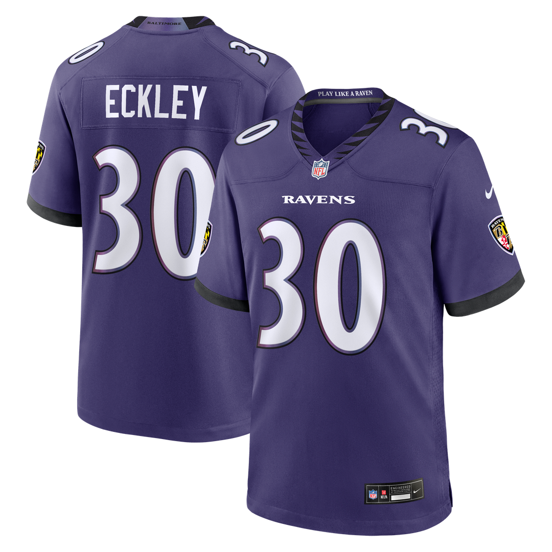 Baltimore Ravens Ryan Eckley Purple Team Game Jersey product image 1, provided for visual reference and product detail review