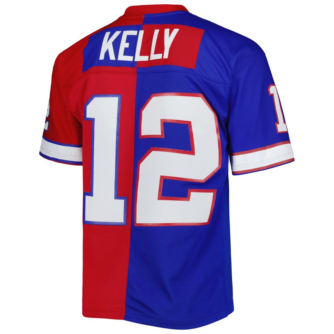 Buffalo Bills Jim Kelly Royal/Red 1990 Split Legacy Replica Jersey product image 3, provided for visual reference and