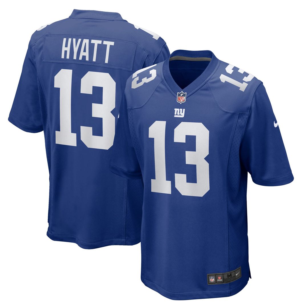 New York Giants Jalin Hyatt Royal Team Game Jersey product image 1, provided for visual reference and product detail review