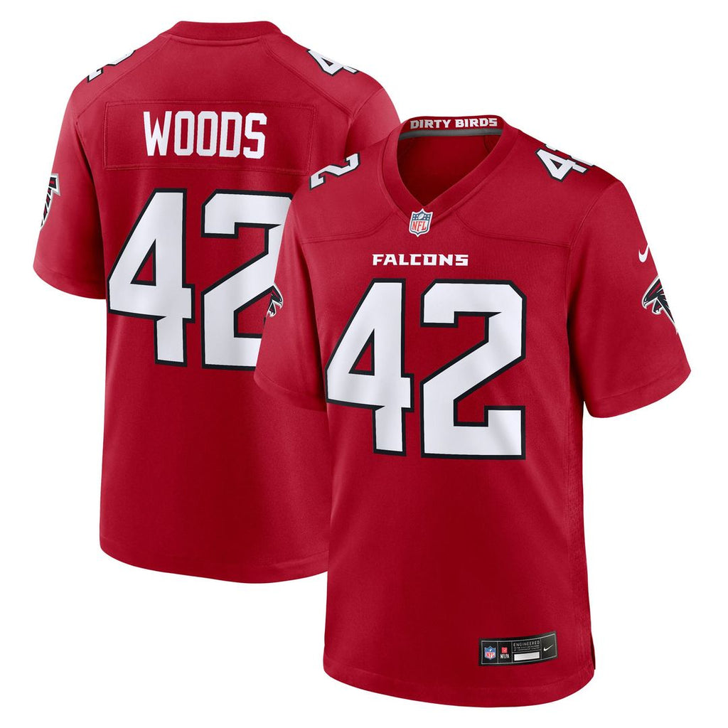Atlanta Falcons Josh Woods Red Team Game Jersey product image 1, provided for visual reference and product detail review