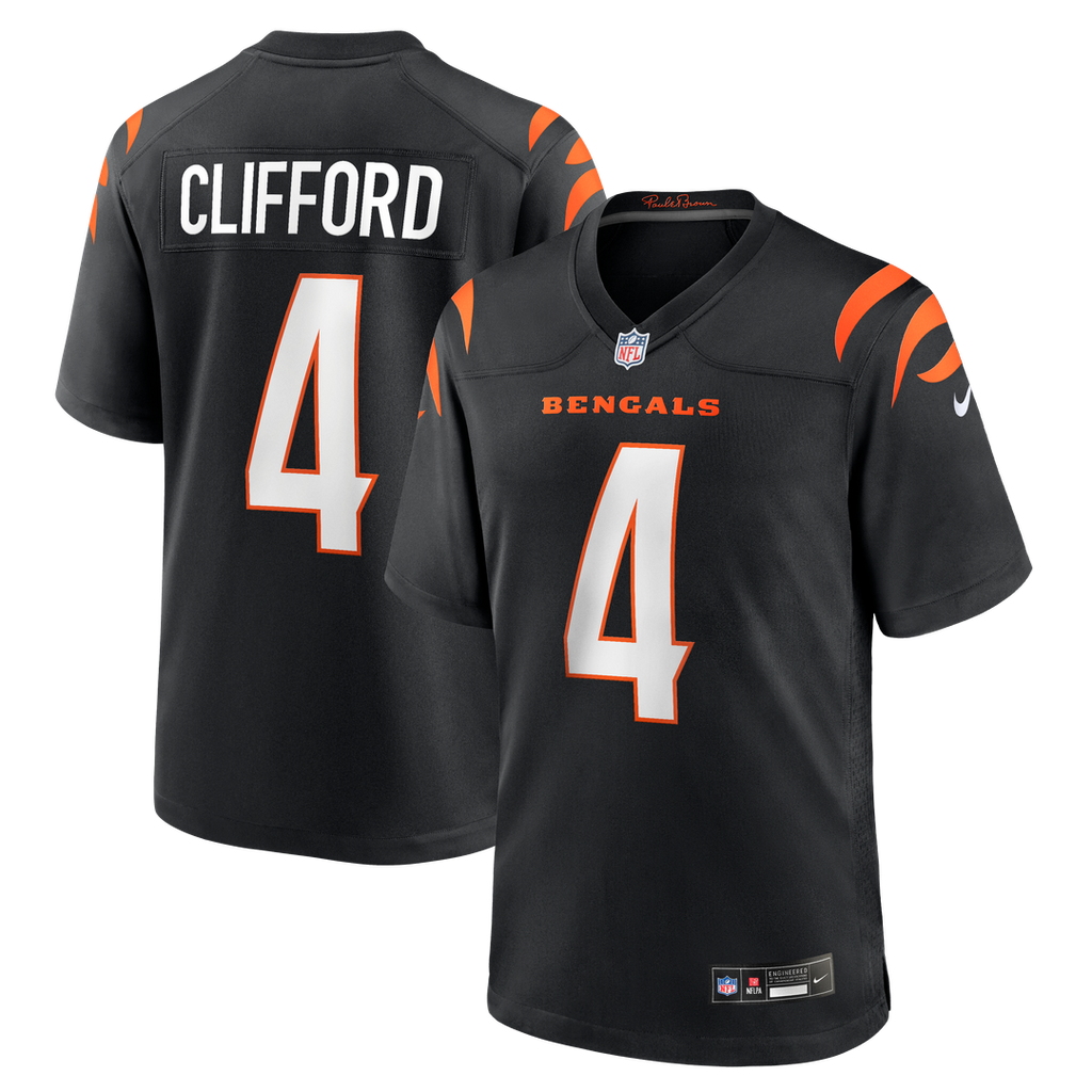 Cincinnati Bengals Sean Clifford Black Team Game Jersey product image 1, provided for visual reference and product detail