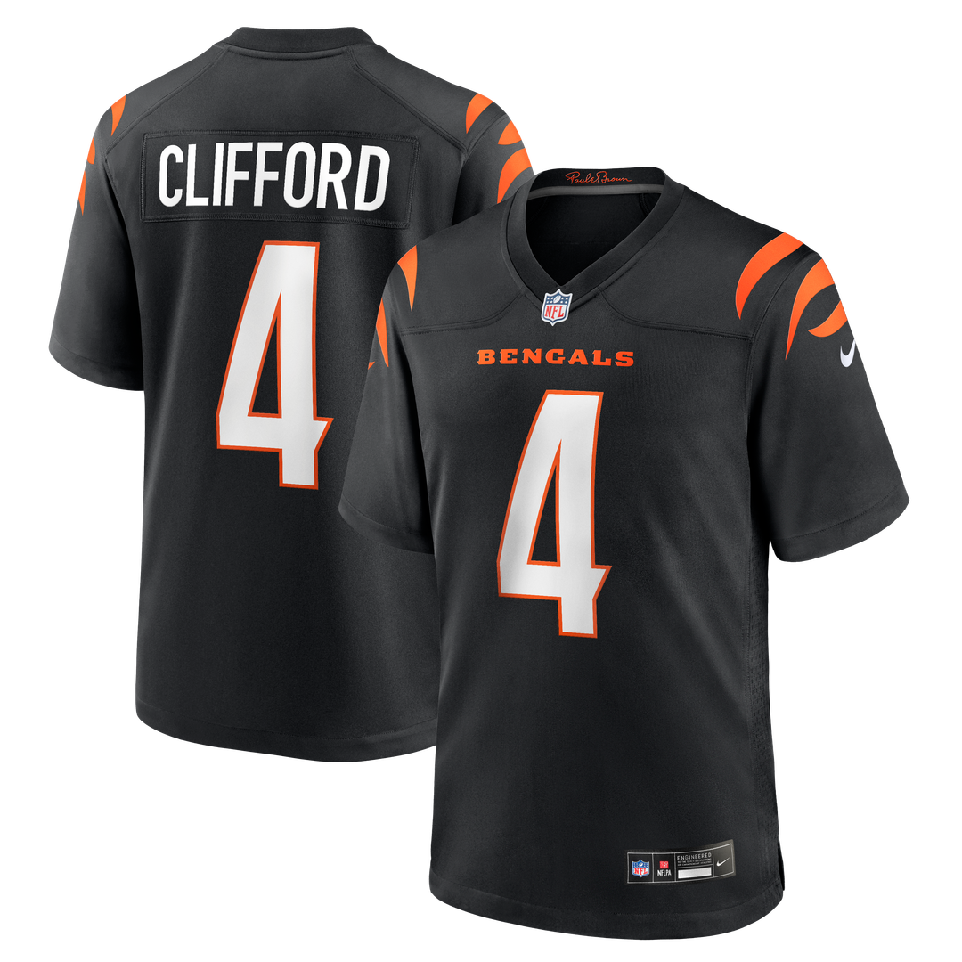 Cincinnati Bengals Sean Clifford Black Team Game Jersey product image 1, provided for visual reference and product detail