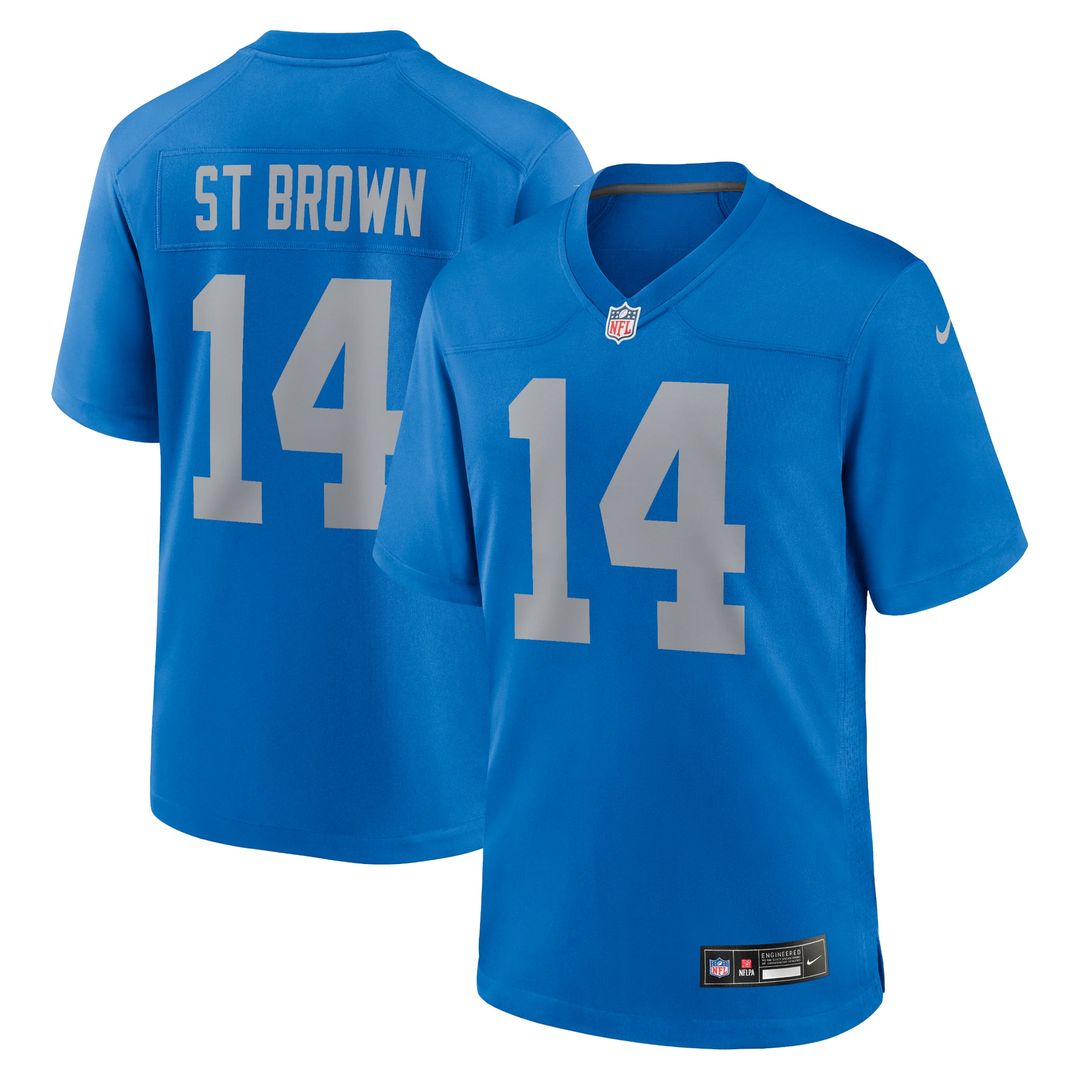Detroit Lions Amon-Ra St. Brown Blue Alternate Game Jersey product image 1, provided for visual reference and product detail