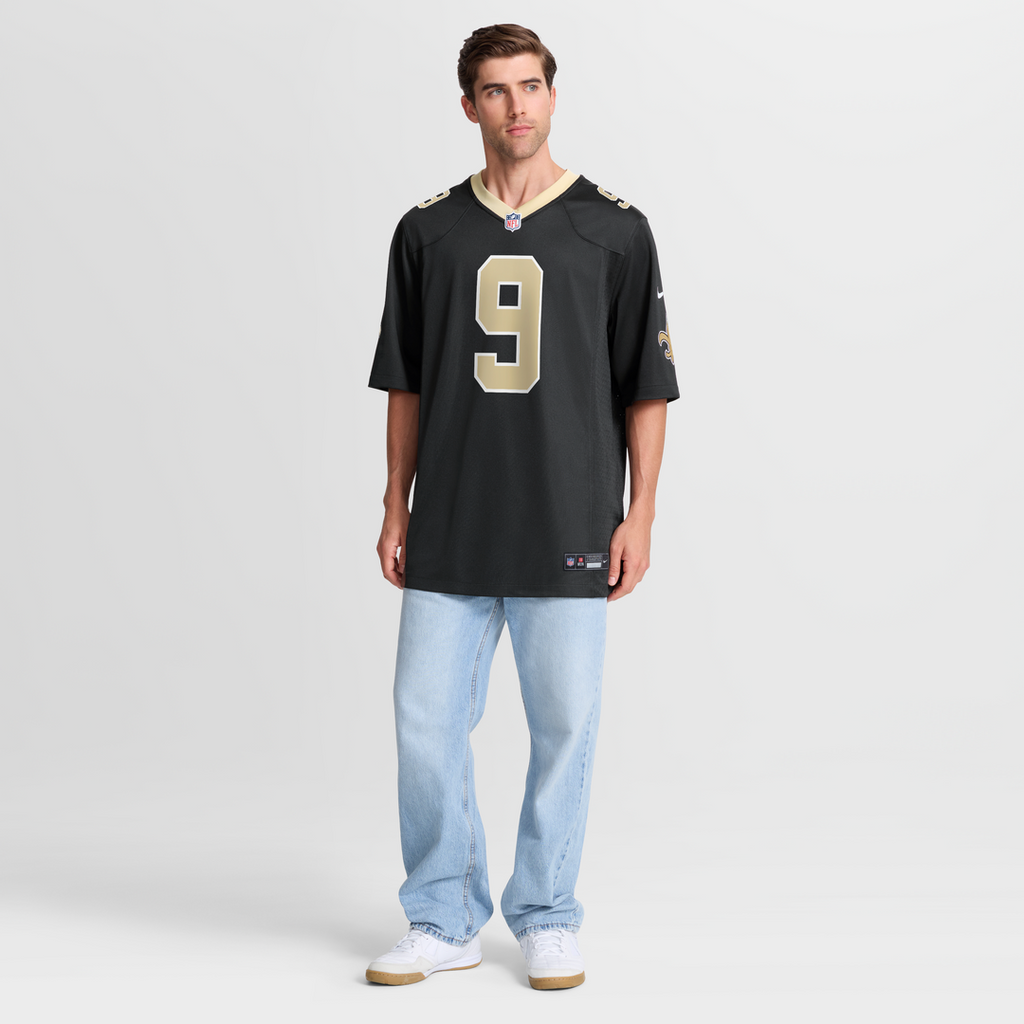 New Orleans Saints Drew Brees Black Team Game Jersey product image 9, provided for visual reference and product detail review