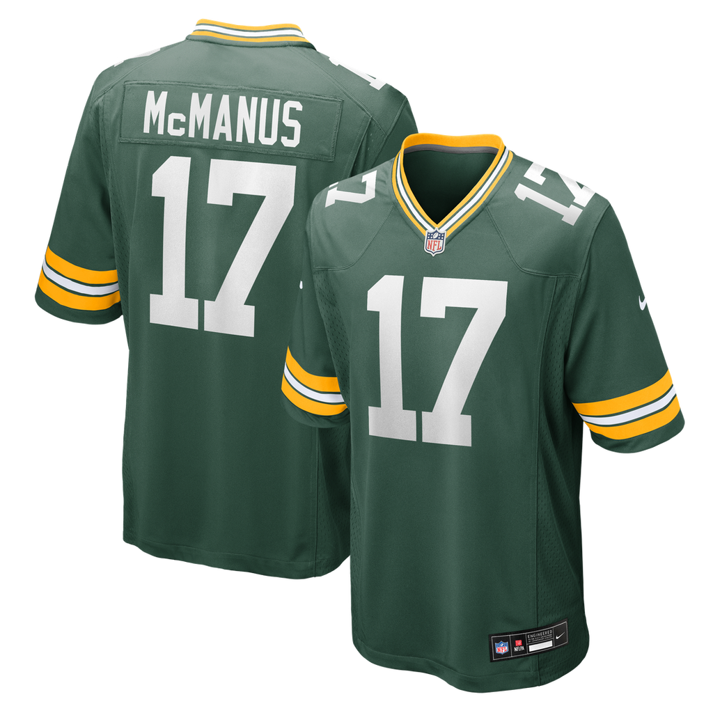 Green Bay Packers Brandon McManus Green Team Game Jersey product image 1, provided for visual reference and product detail