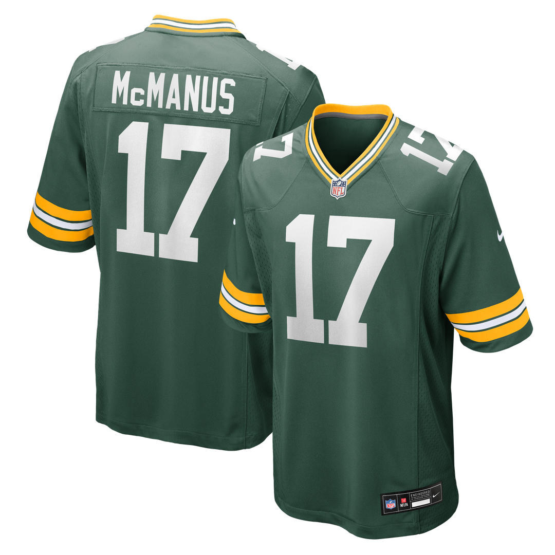 Green Bay Packers Brandon McManus Green Team Game Jersey product image 1, provided for visual reference and product detail