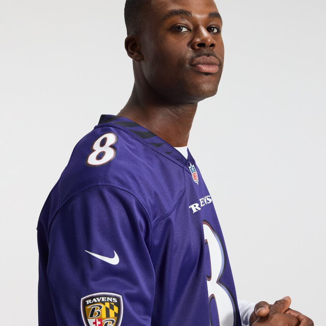Baltimore Ravens Lamar Jackson Purple Team Game Jersey product image 9, provided for visual reference and product detail