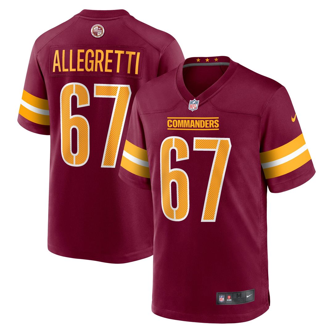 Washington Commanders Nick Allegretti Burgundy Game Jersey product image 1, provided for visual reference and product detail